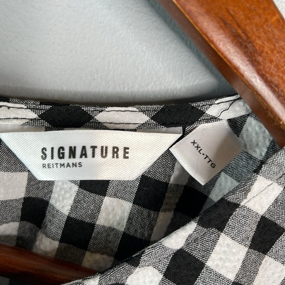 Signature Reitmans Seersucker Gingham Plaid Blouse Puff Sleeve Black White XXL - Picture 9 of 13